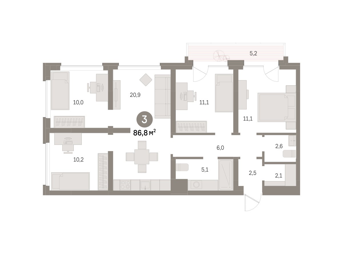 Планировка 86.8 м²