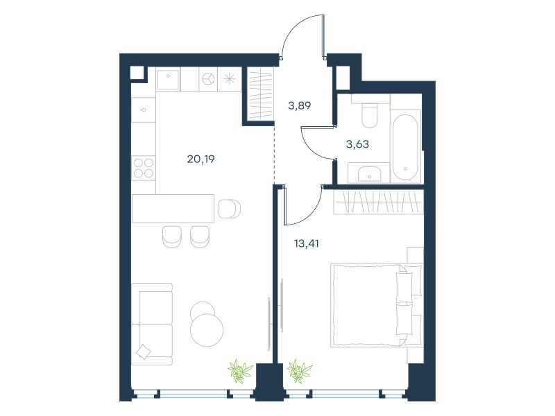 Планировка 41.12 м²