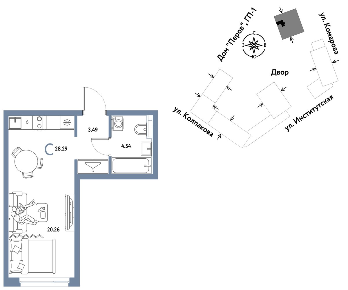 Планировка 28.29 м²