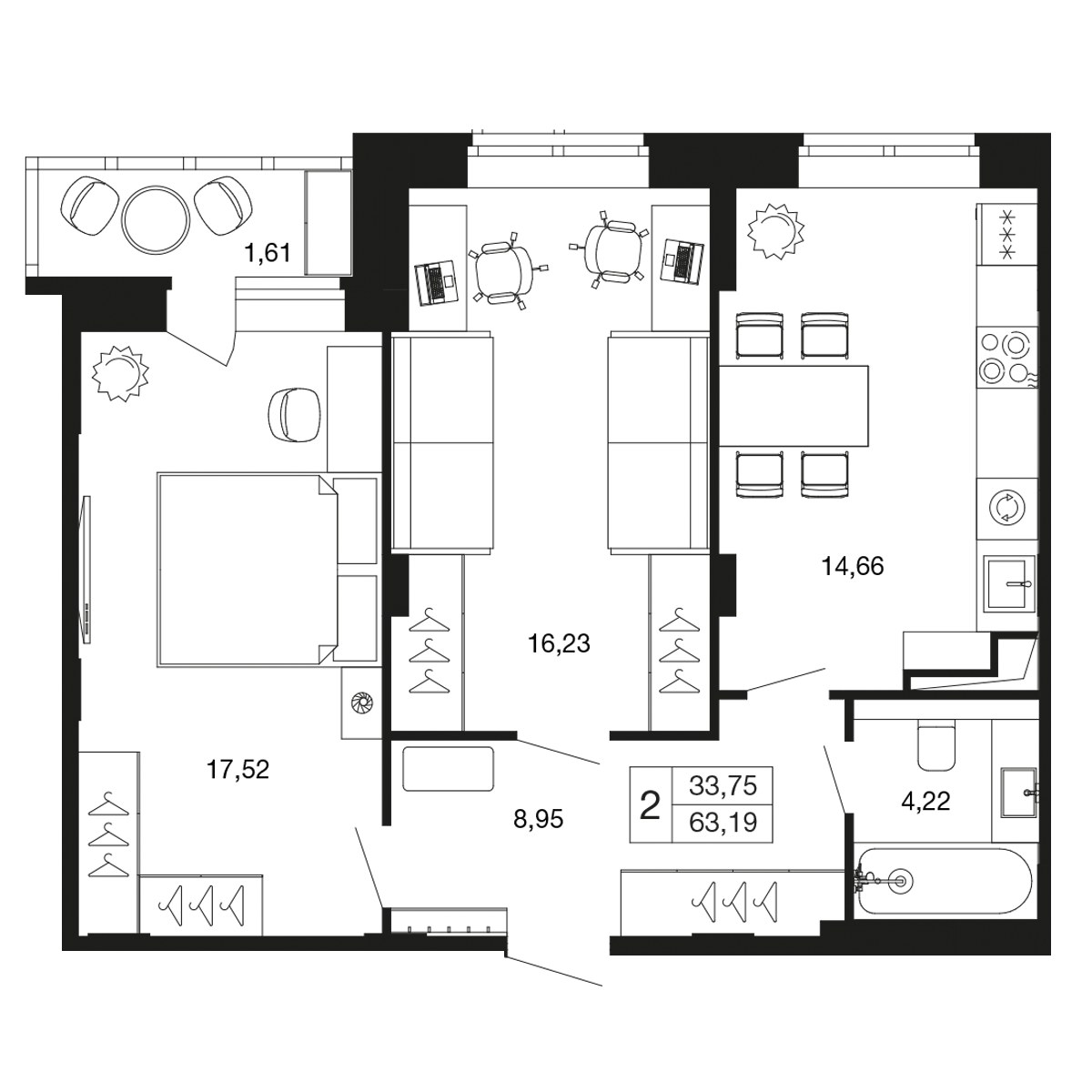 Планировка 61.6 м²