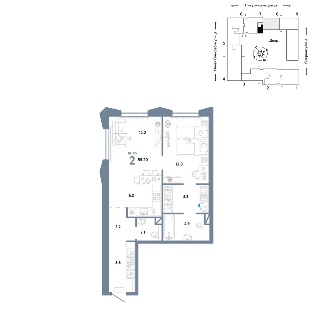 Планировка 55.2 м²