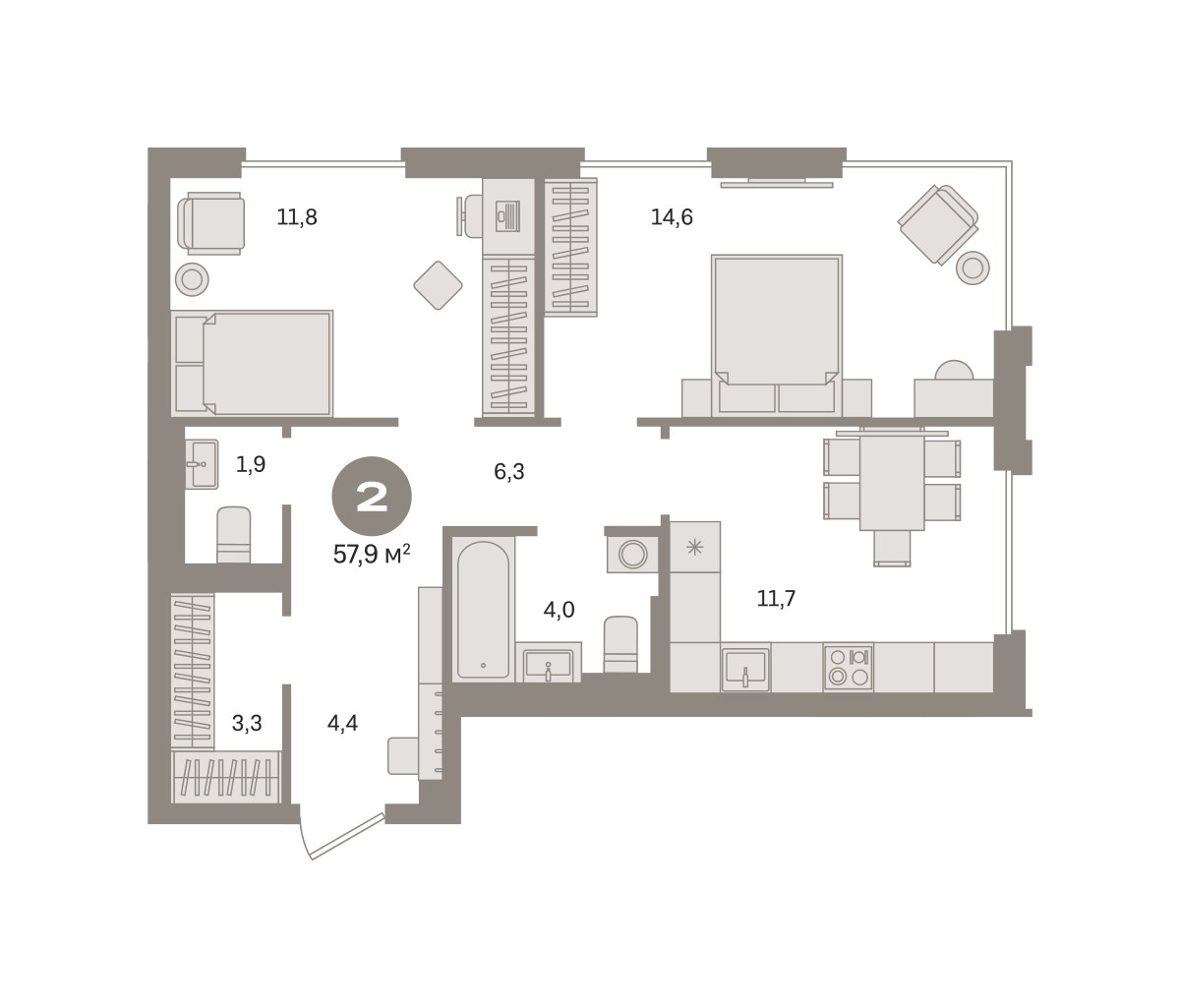 Планировка 57.92 м²