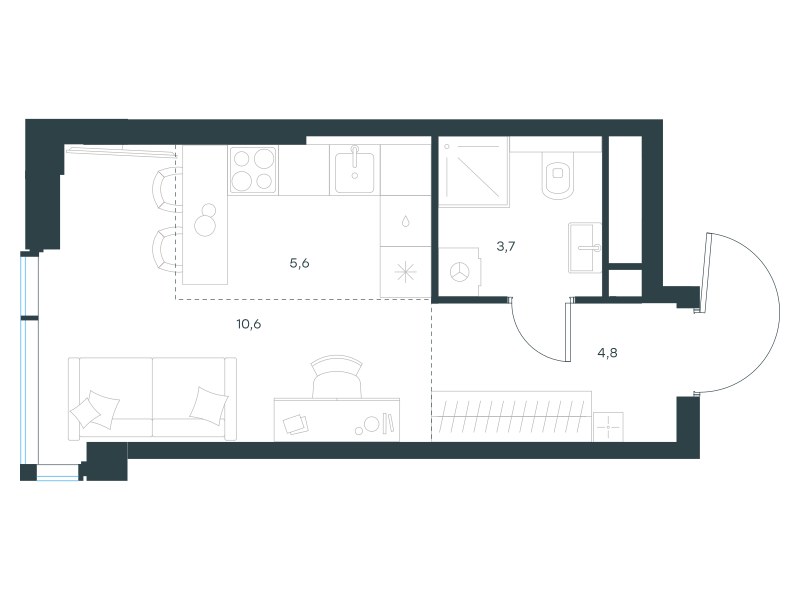 Планировка: Студия, 24.7 м²
