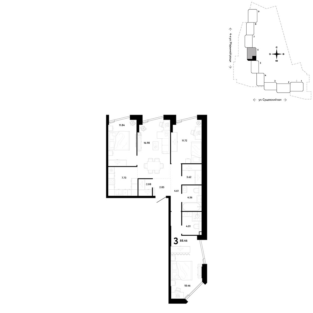 Планировка 88.46 м²