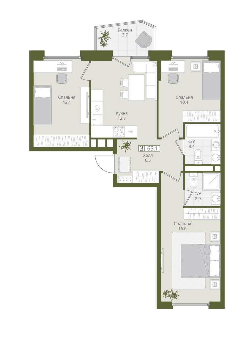 Планировка 65.1 м²