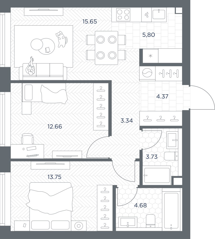 Планировка 63.98 м²