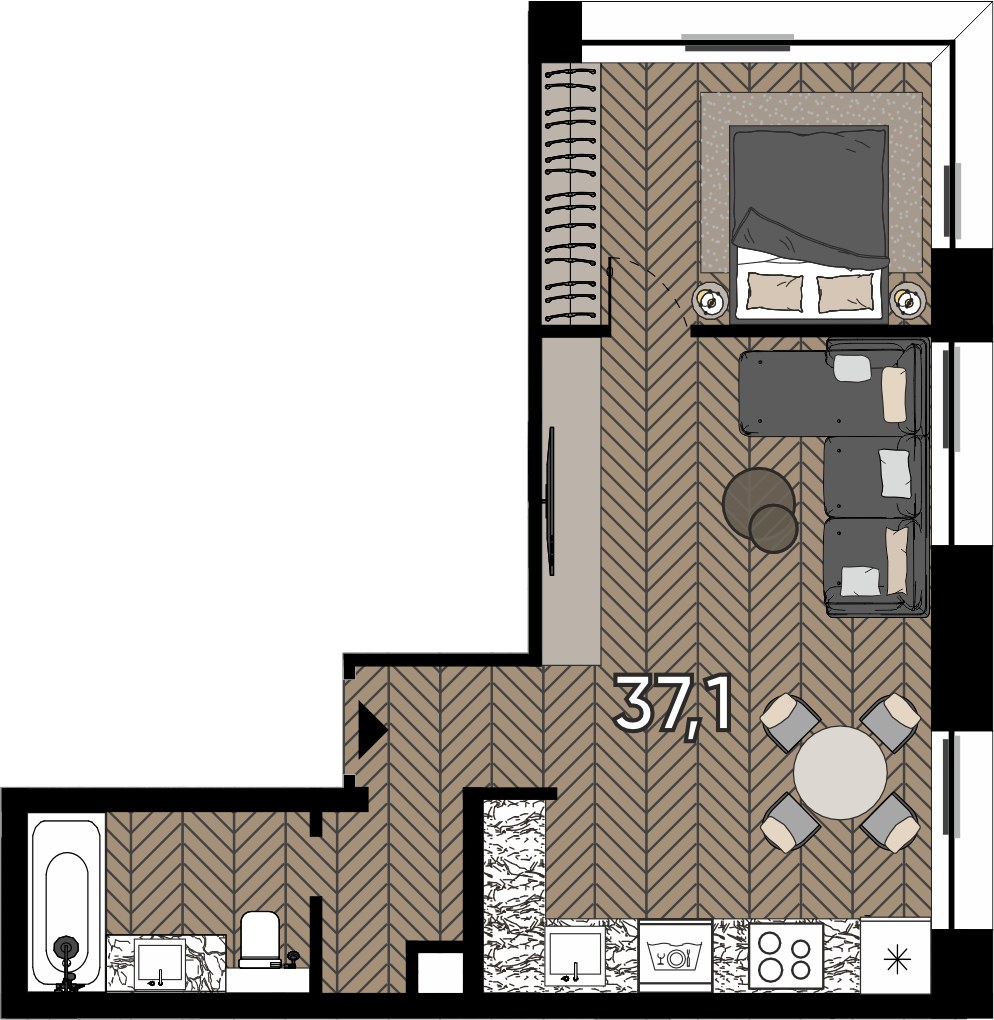 Планировка 37.1 м²