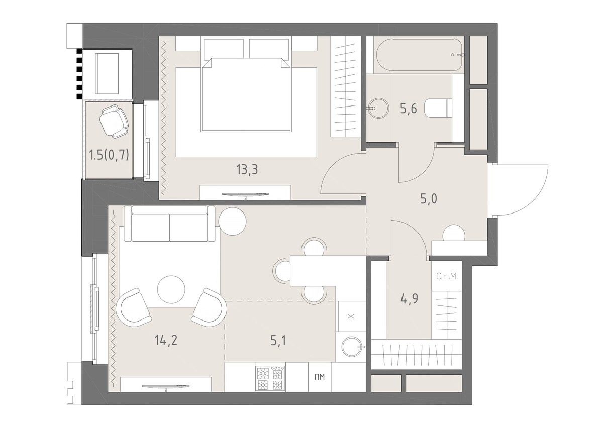 Планировка 48.8 м²