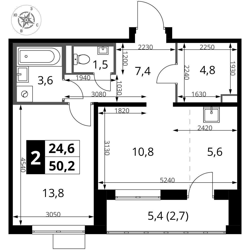 Планировка 50.2 м²