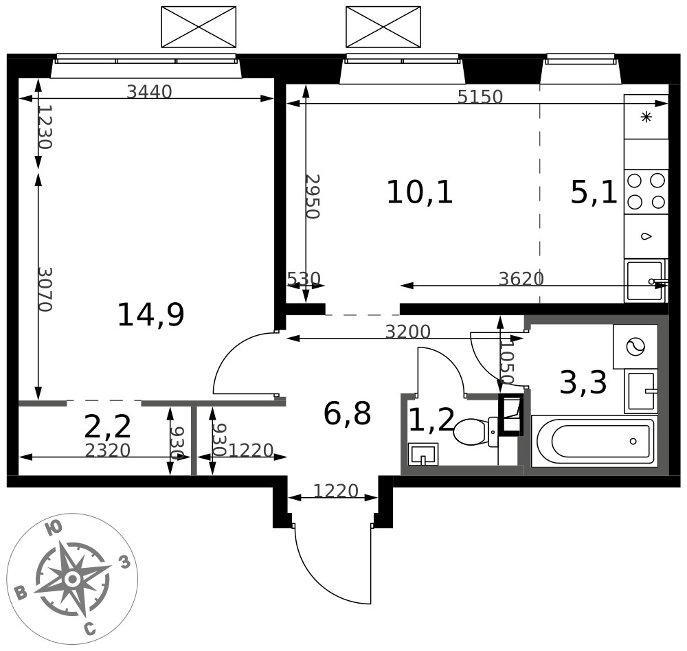 Планировка 43.6 м²