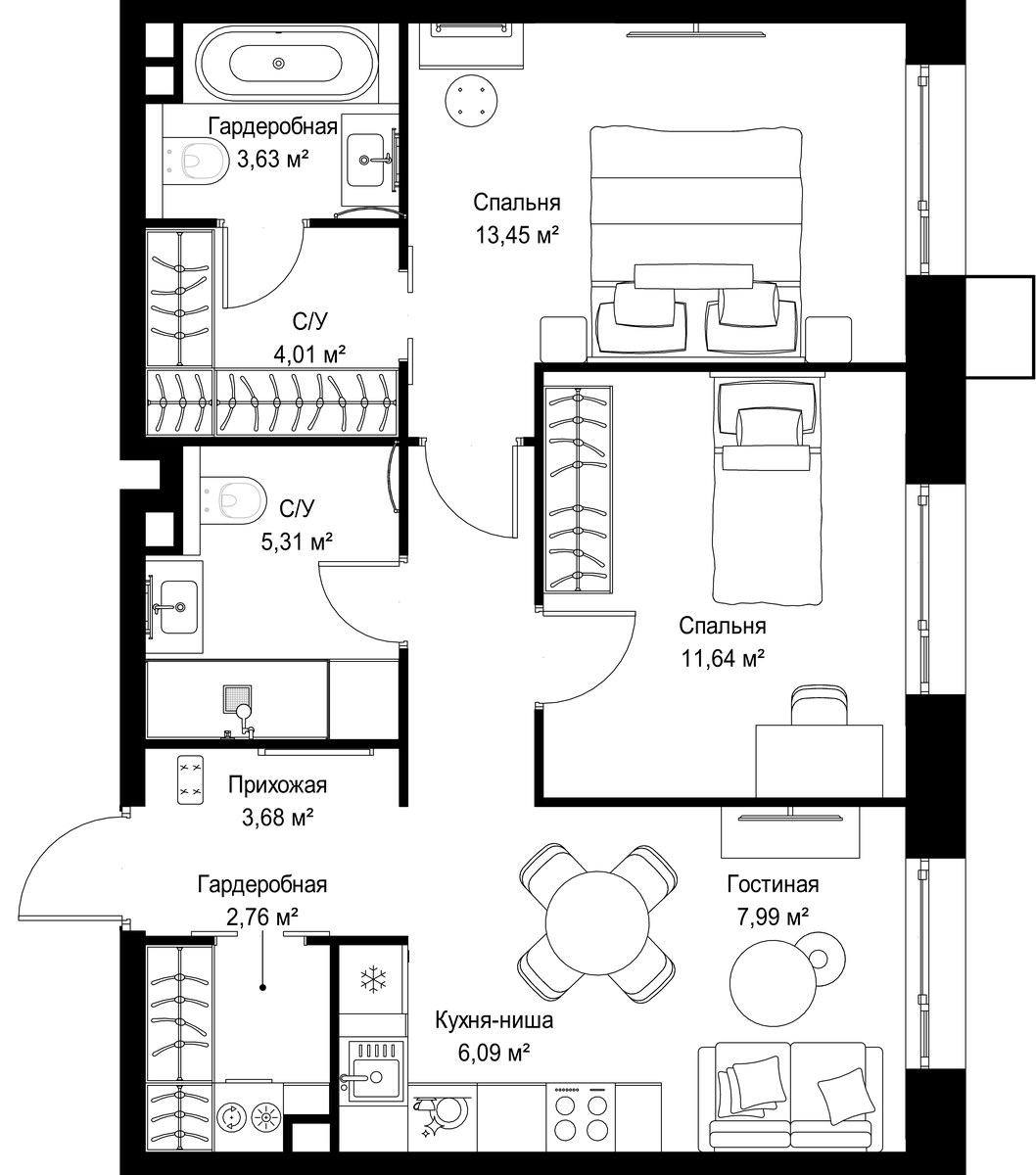 Планировка 62.0 м²