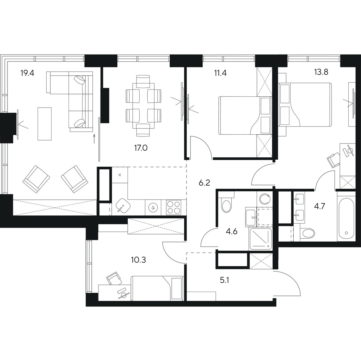 Планировка 92.5 м²