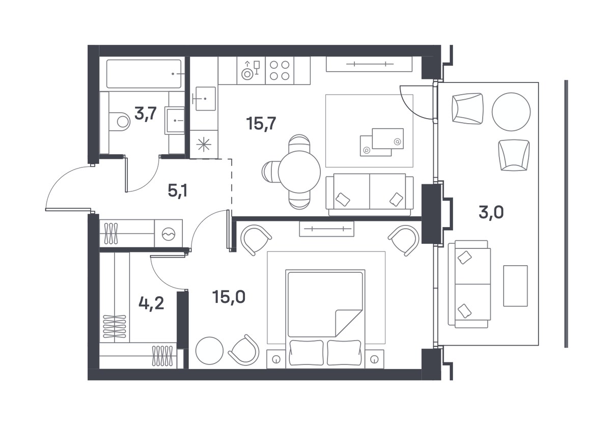 Планировка 44.6 м²
