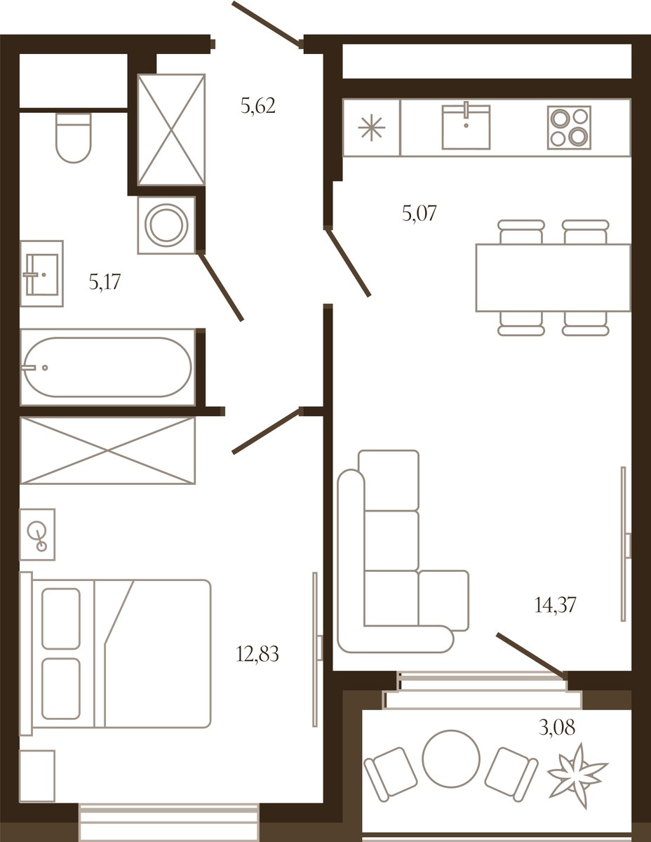 Планировка 44.6 м²