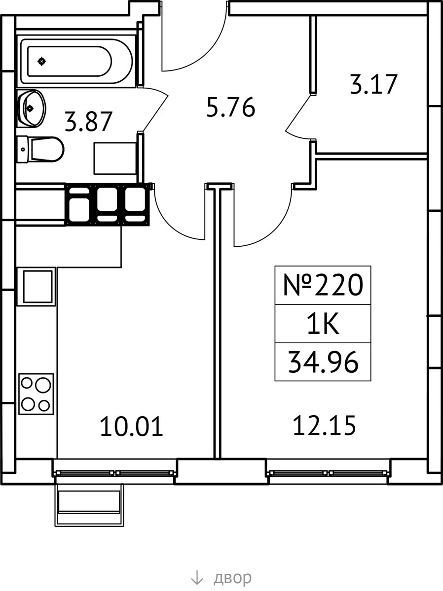 Планировка 34.96 м²