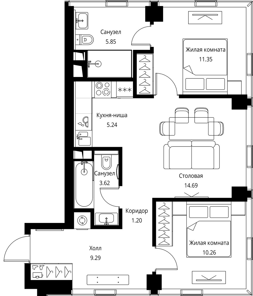 Планировка 61.5 м²