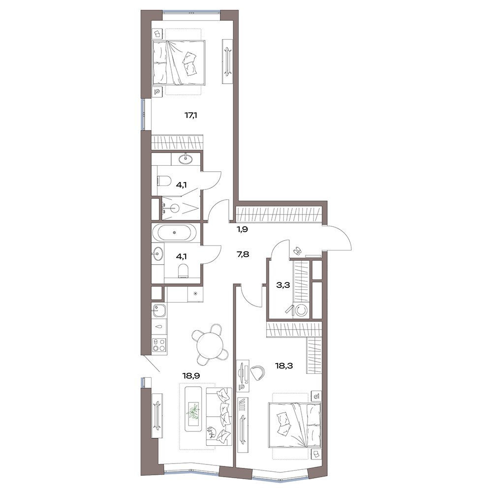Планировка 76.6 м²