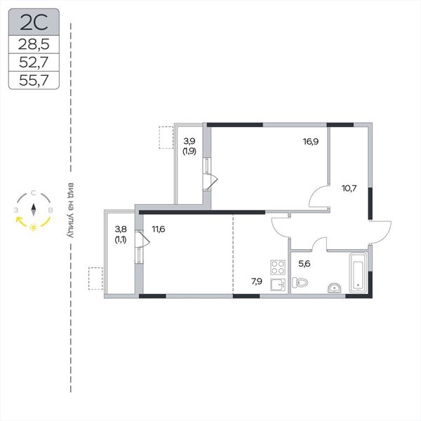 Планировка 55.7 м²
