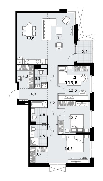 Планировка 113.8 м²