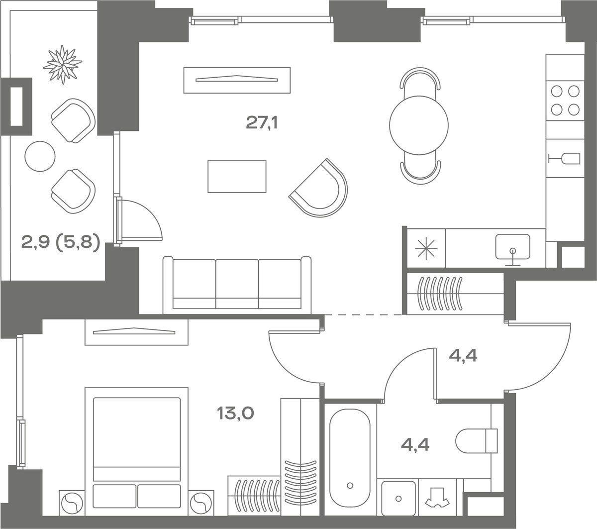 Планировка 51.8 м²
