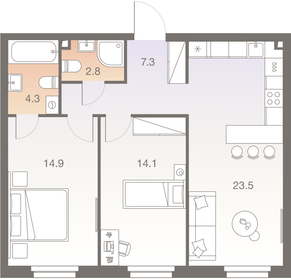 Планировка 66.9 м²