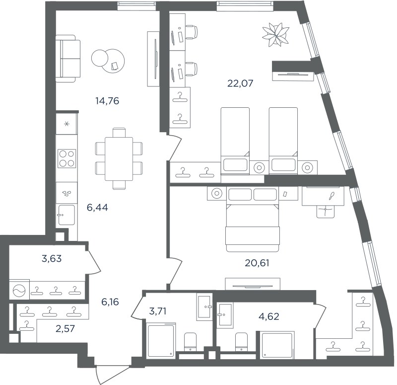 Планировка 84.57 м²