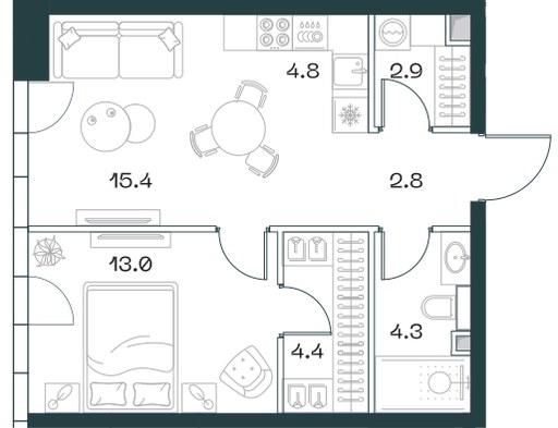Планировка 47.6 м²