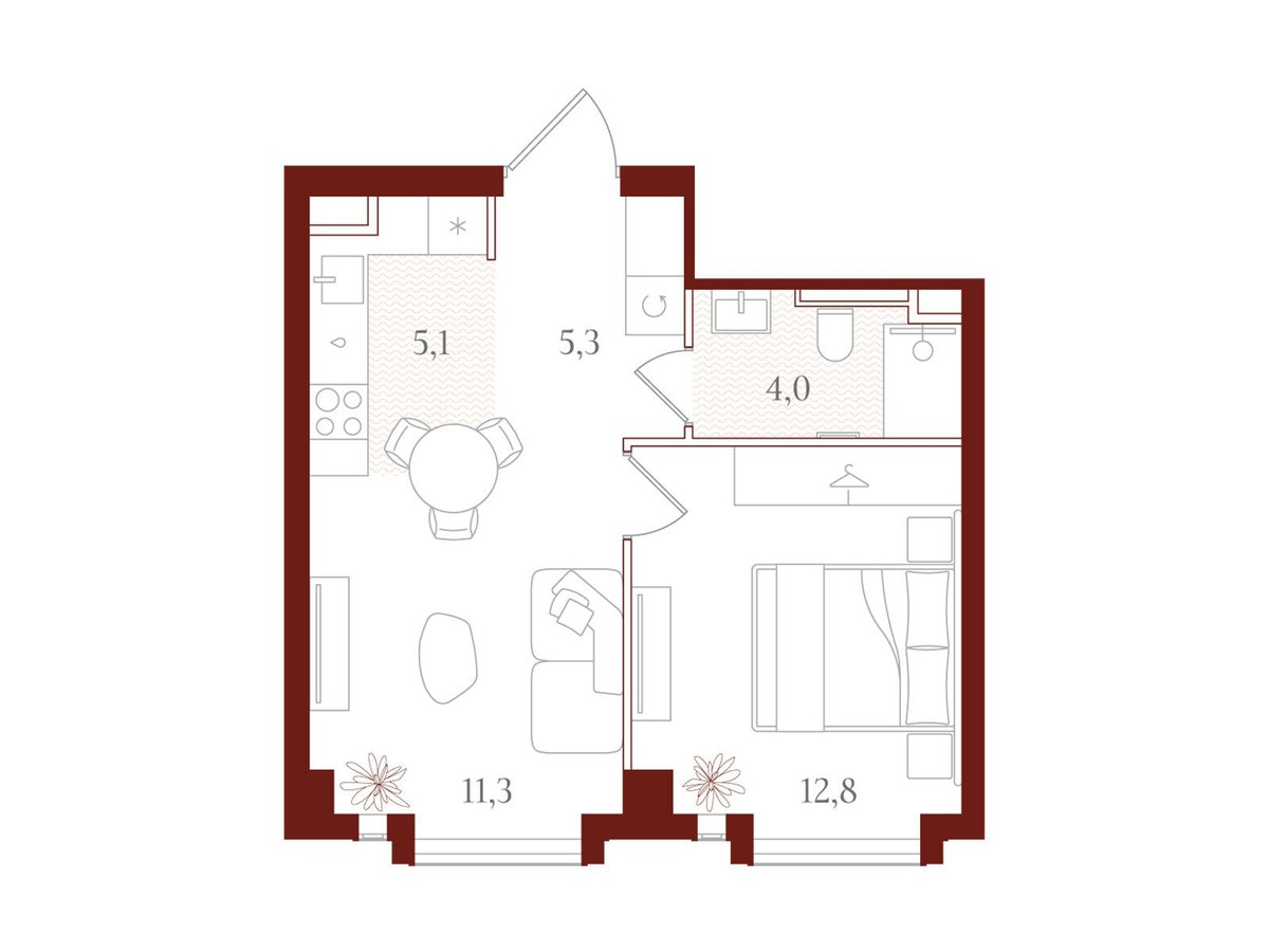 Планировка 38.5 м²
