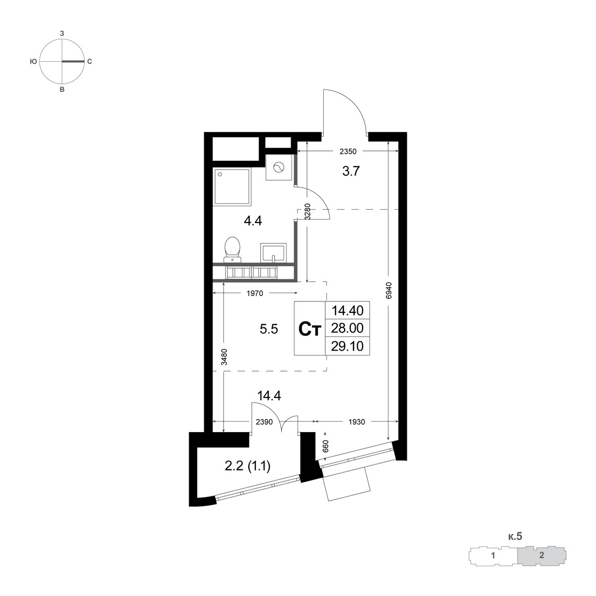 Планировка 29.2 м²