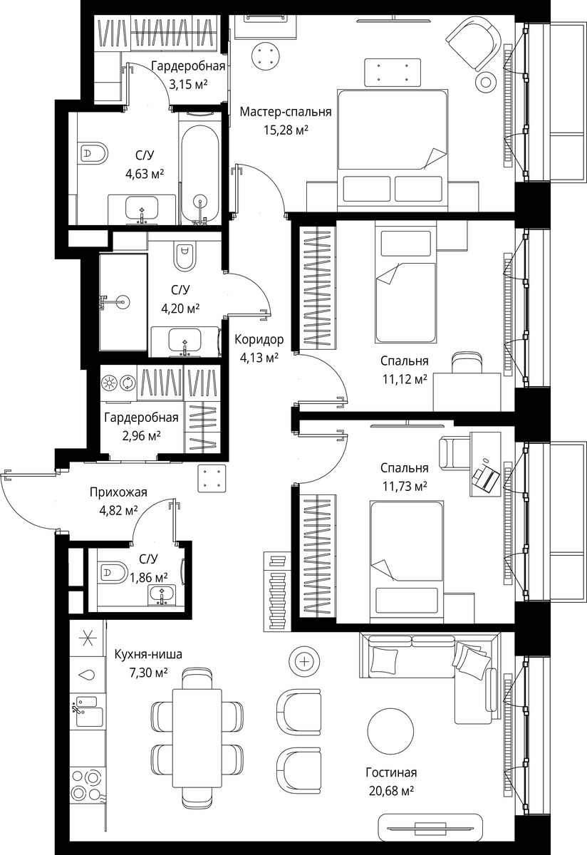 Планировка 91.86 м²
