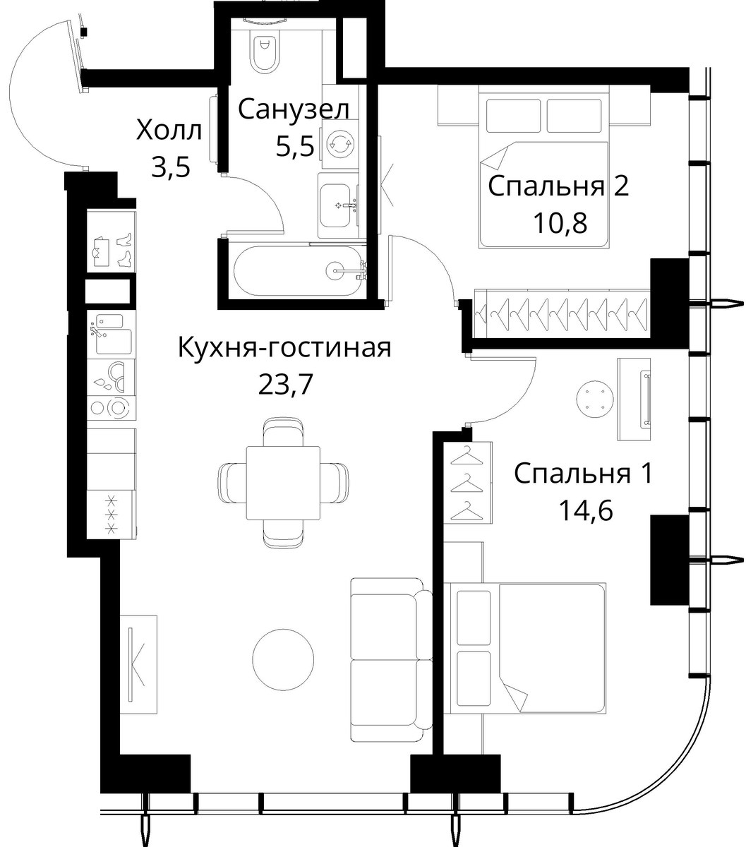 Планировка 58.1 м²