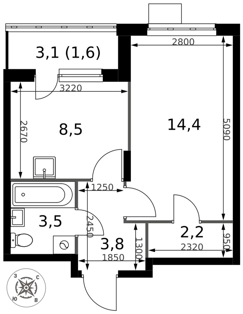 Планировка 34.0 м²