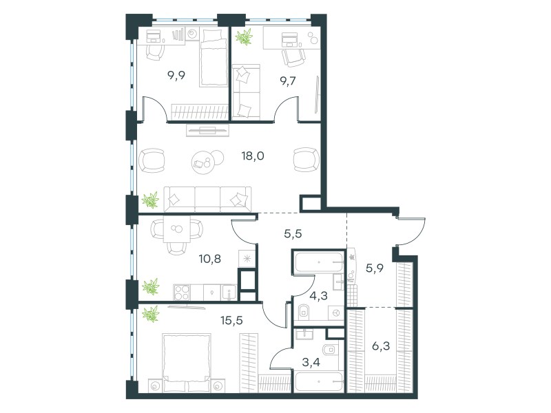 Планировка 89.3 м²