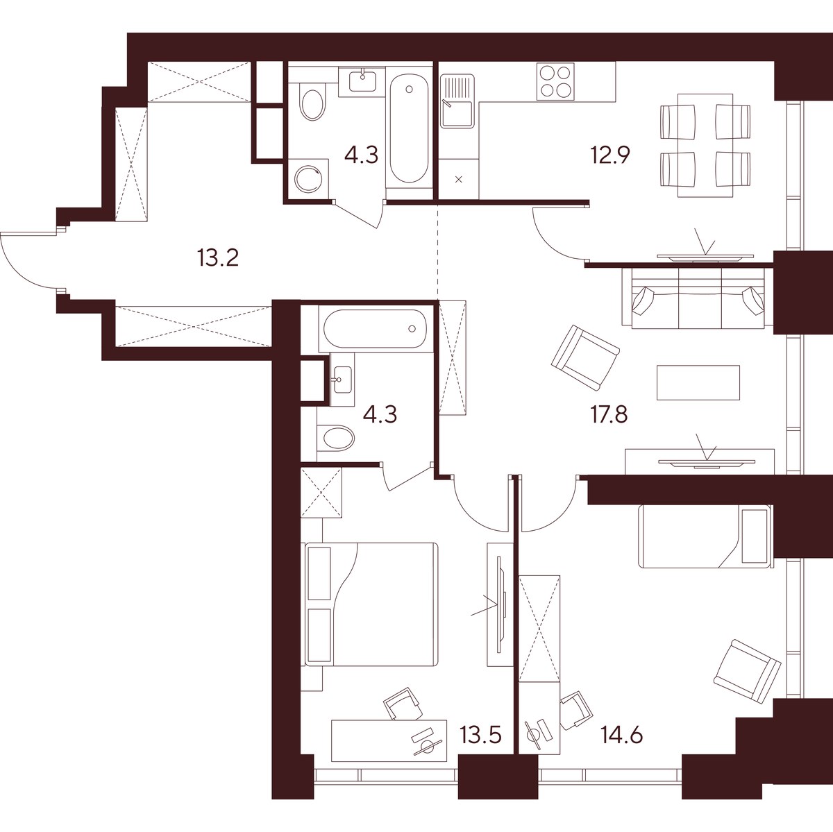 Планировка 80.6 м²