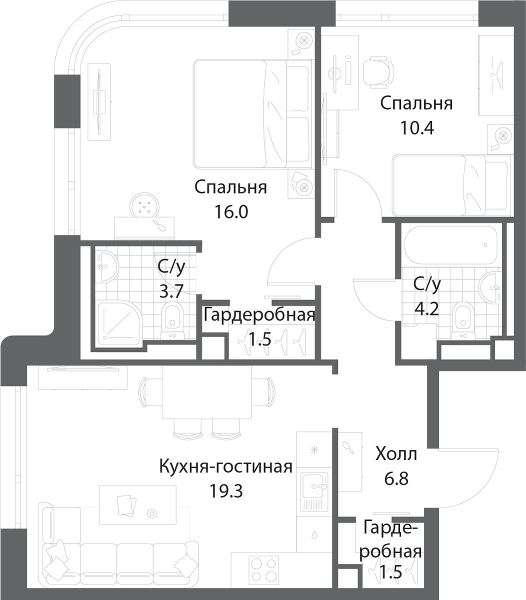 Планировка 63.2 м²