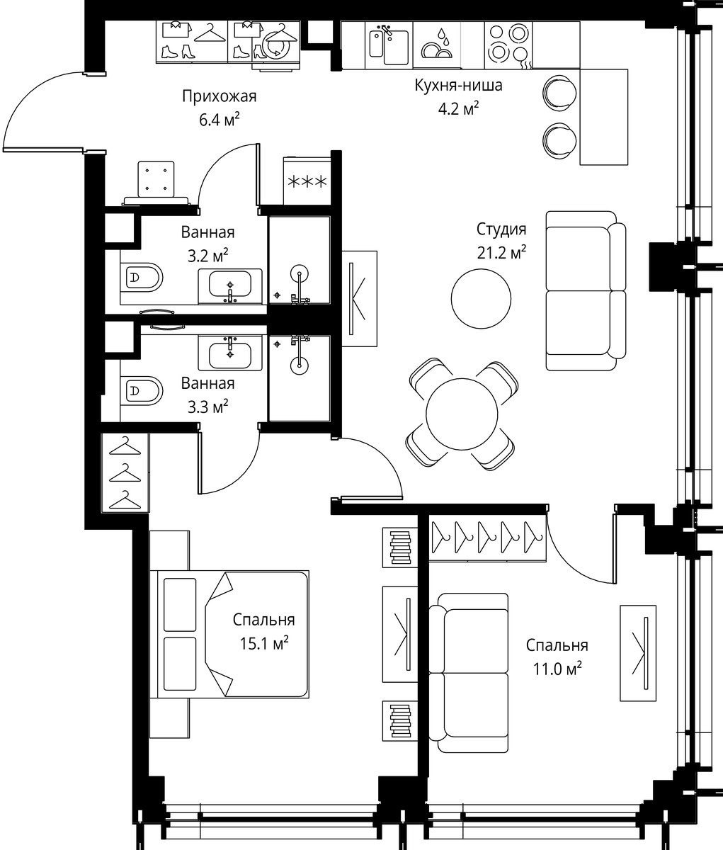 Планировка 64.4 м²