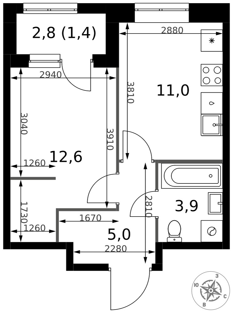 Планировка 33.9 м²
