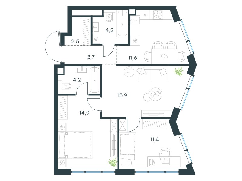 Планировка 69.3 м²