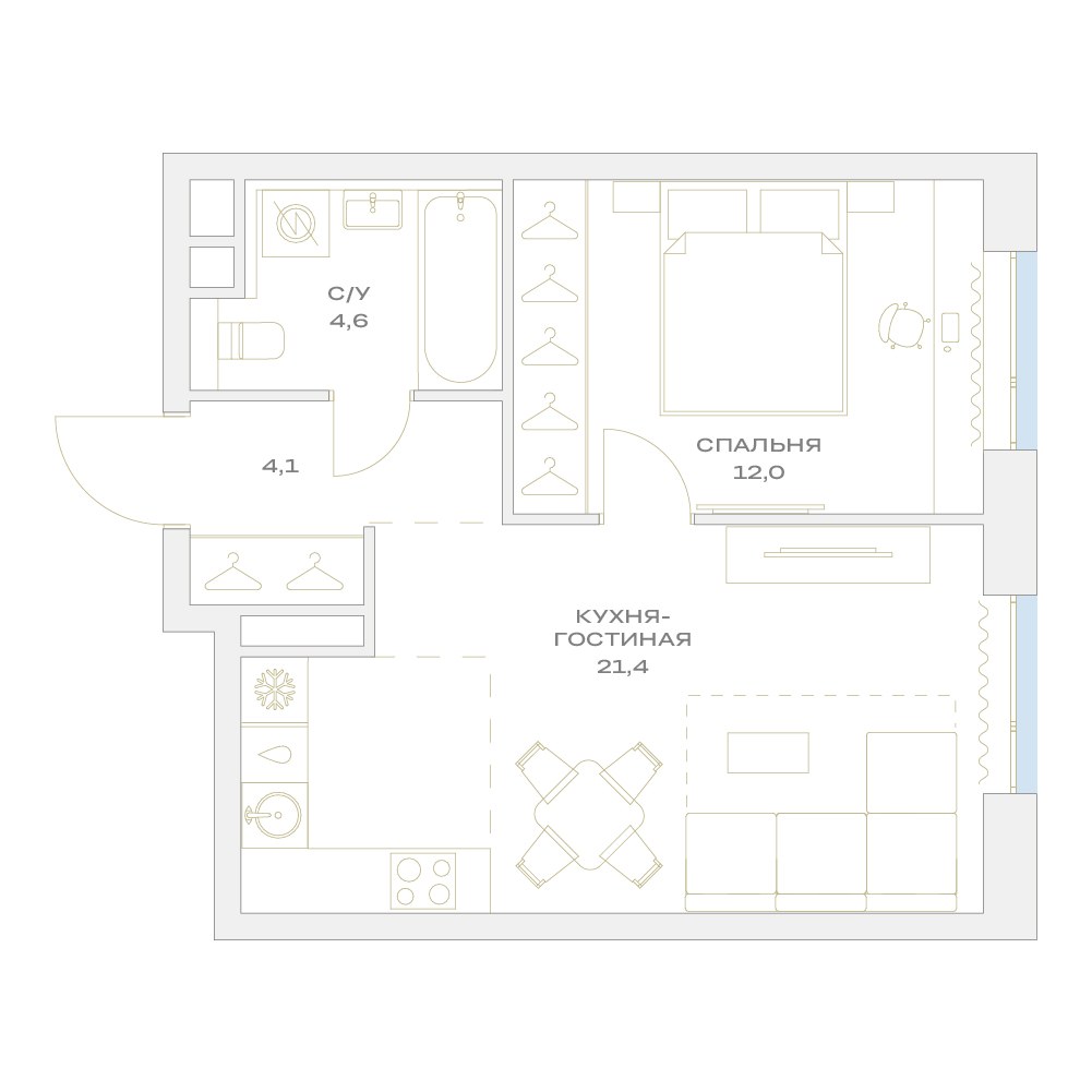 Планировка 42.1 м²