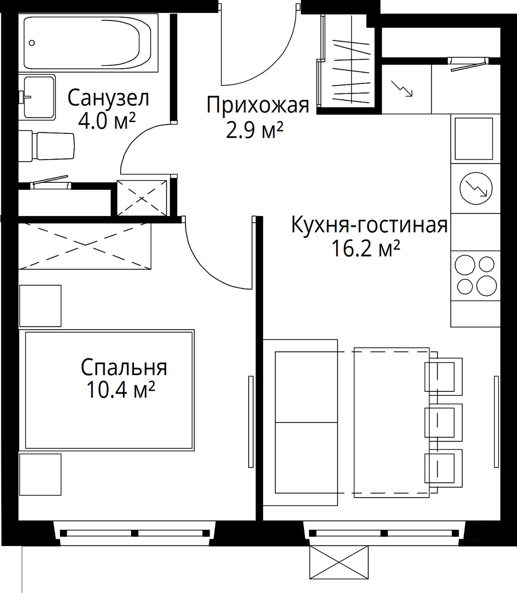 Планировка 33.5 м²