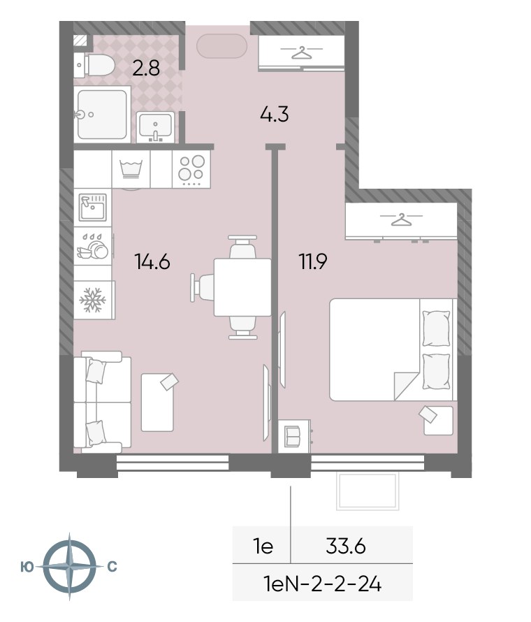 Планировка 33.6 м²