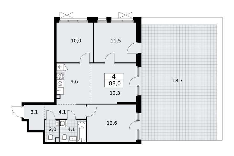 Планировка 88.0 м²
