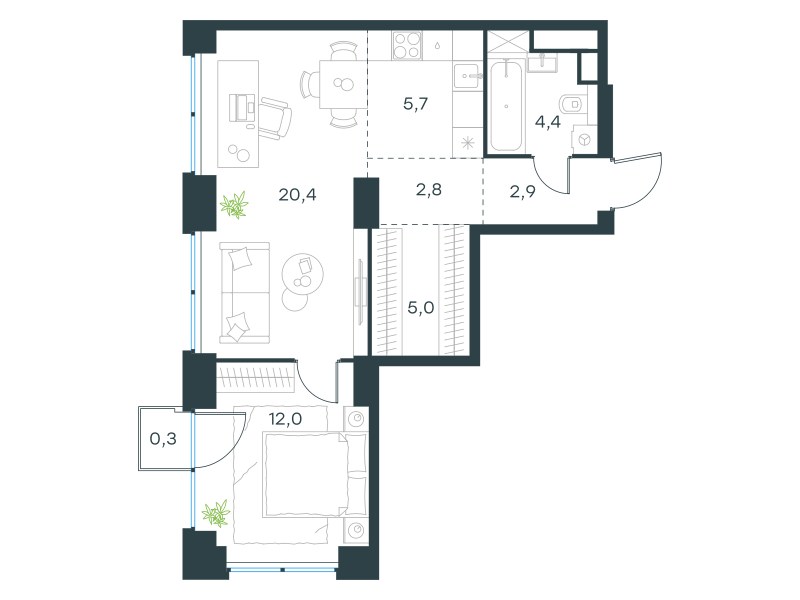 Планировка 53.5 м²