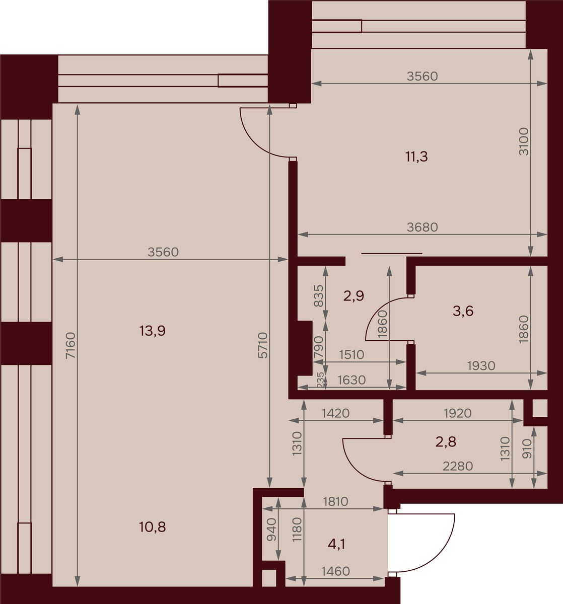 Планировка: 1-комнатная, 49.4 м²
