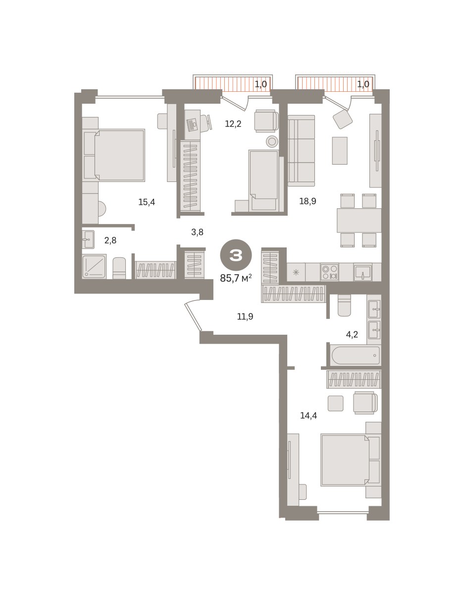 Планировка 85.7 м²