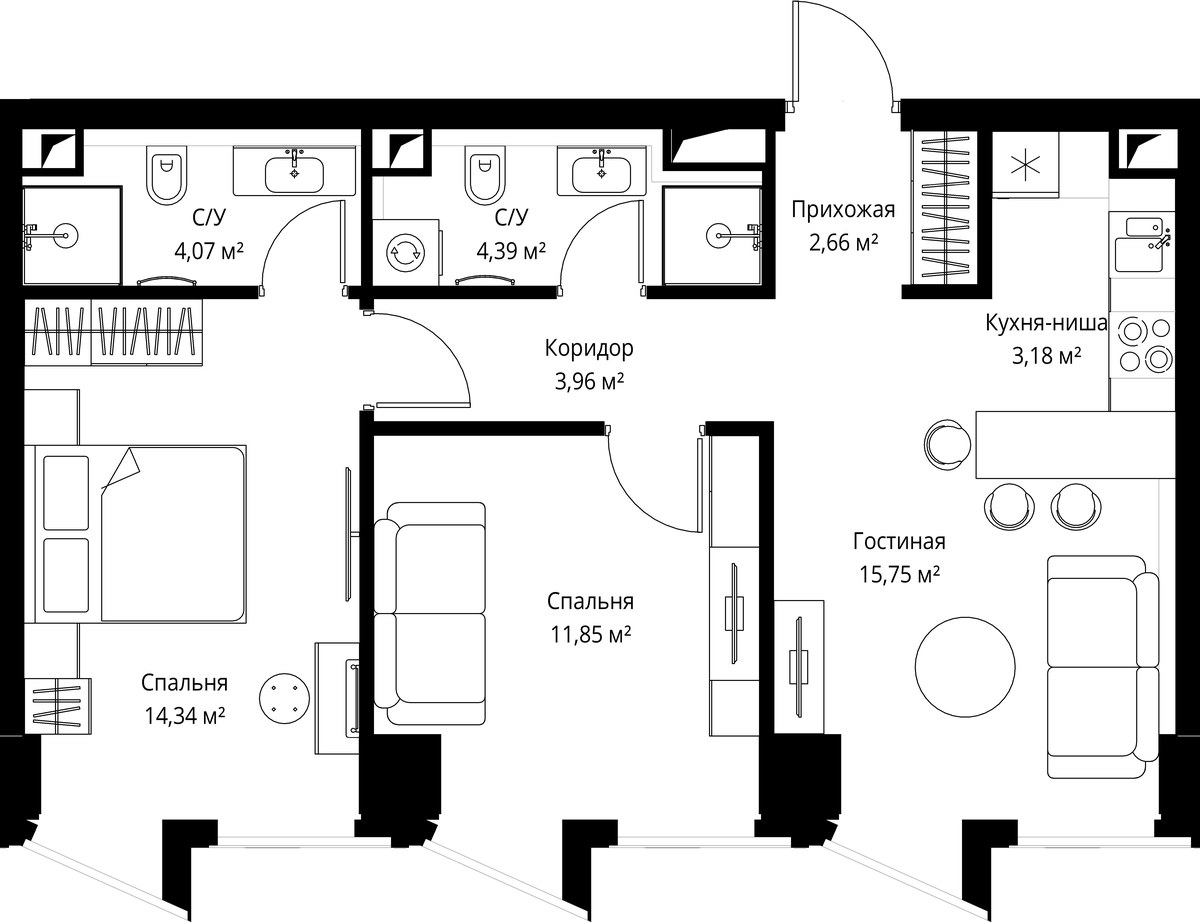 Планировка 59.7 м²