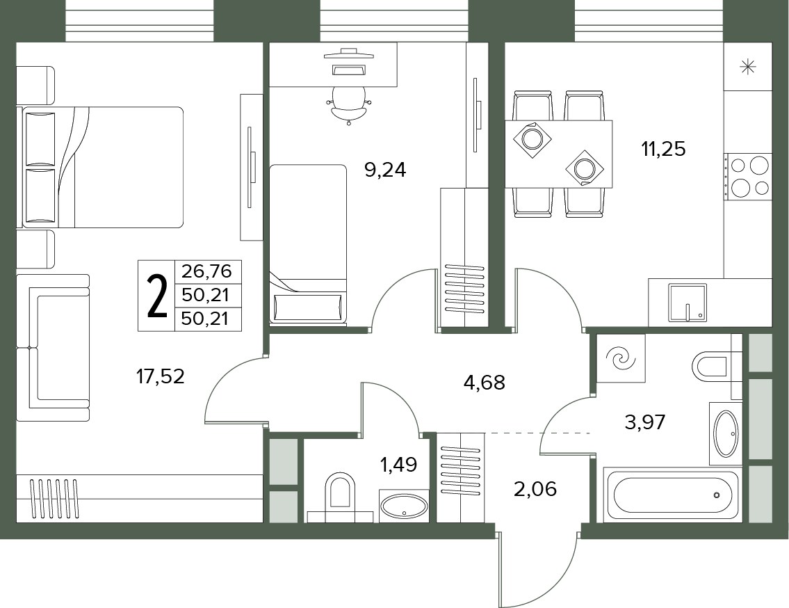 Планировка 50.21 м²
