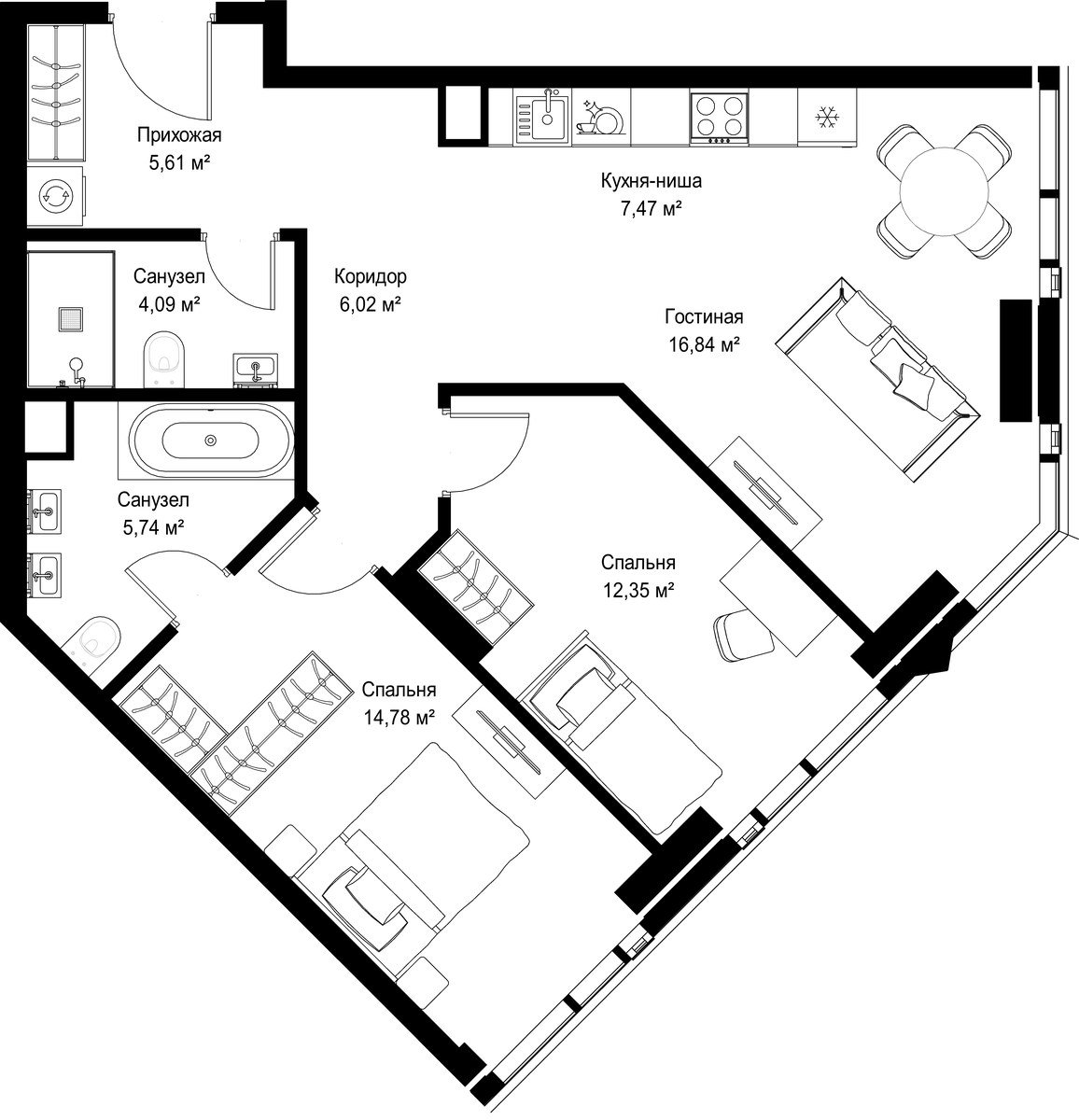 Планировка 72.9 м²