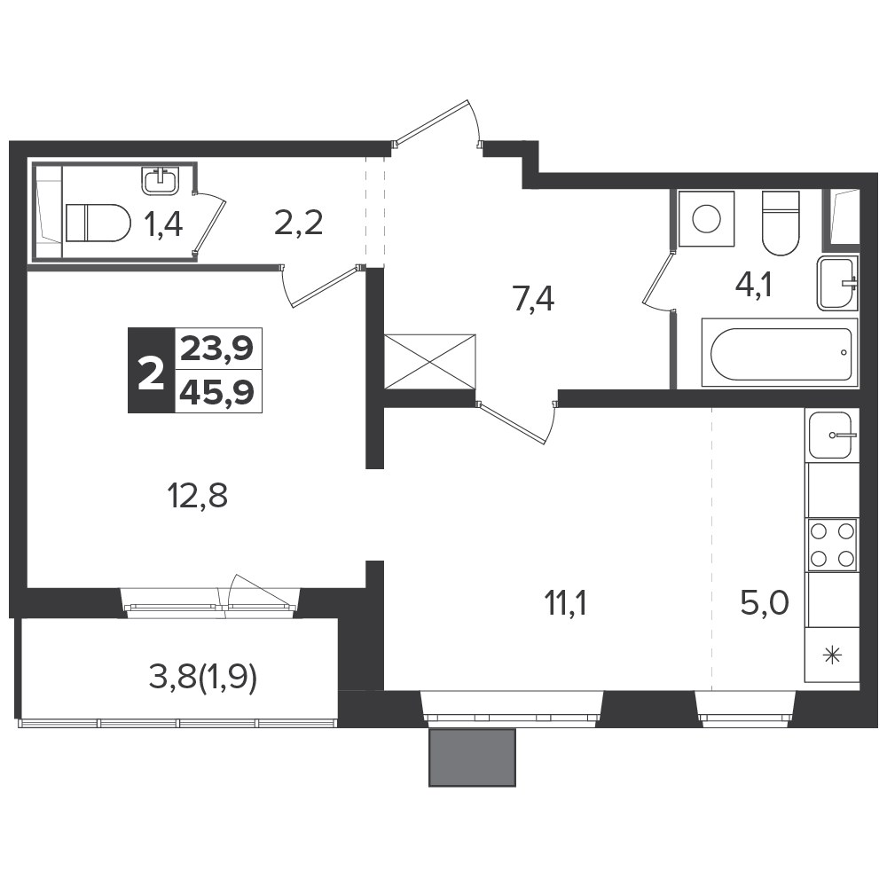 Планировка 45.7 м²