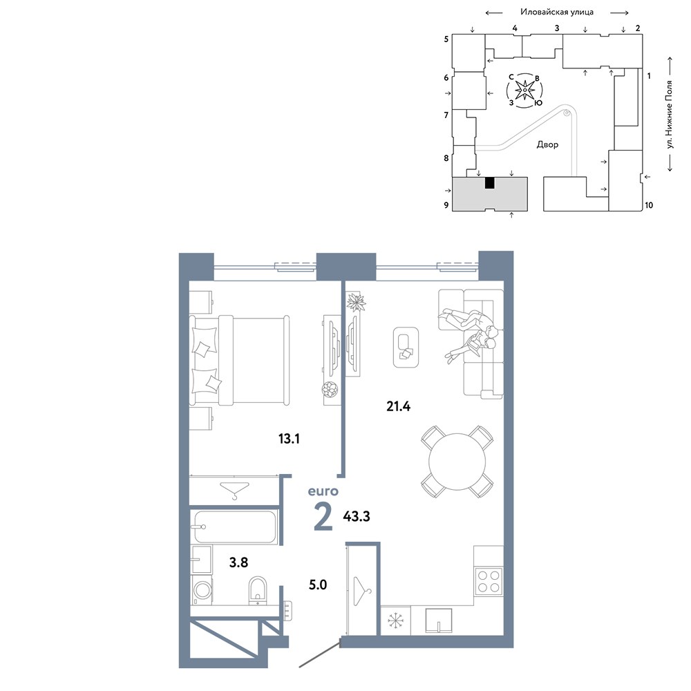 Планировка 43.3 м²